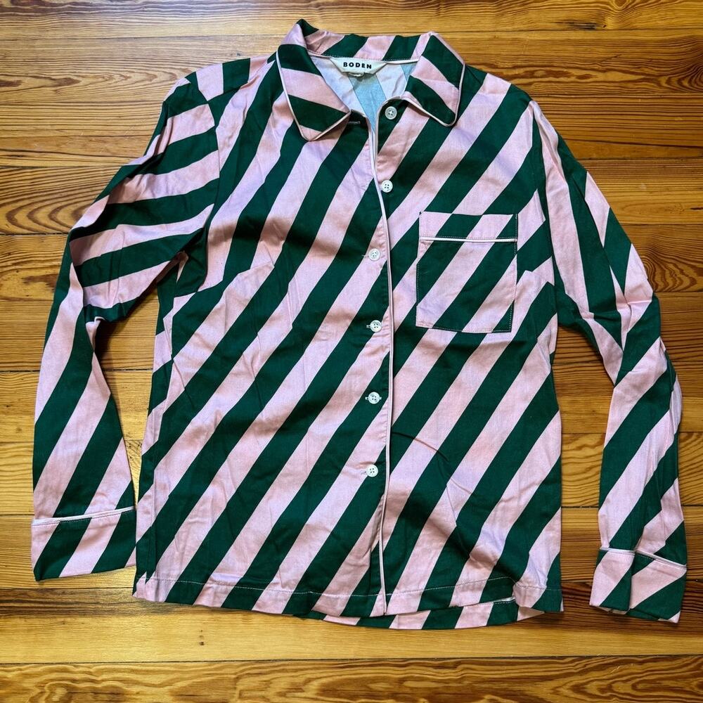 Boden Striped Button Up Shirt with Pocket and Piping